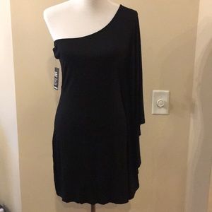 Black one shoulder mid-length dress